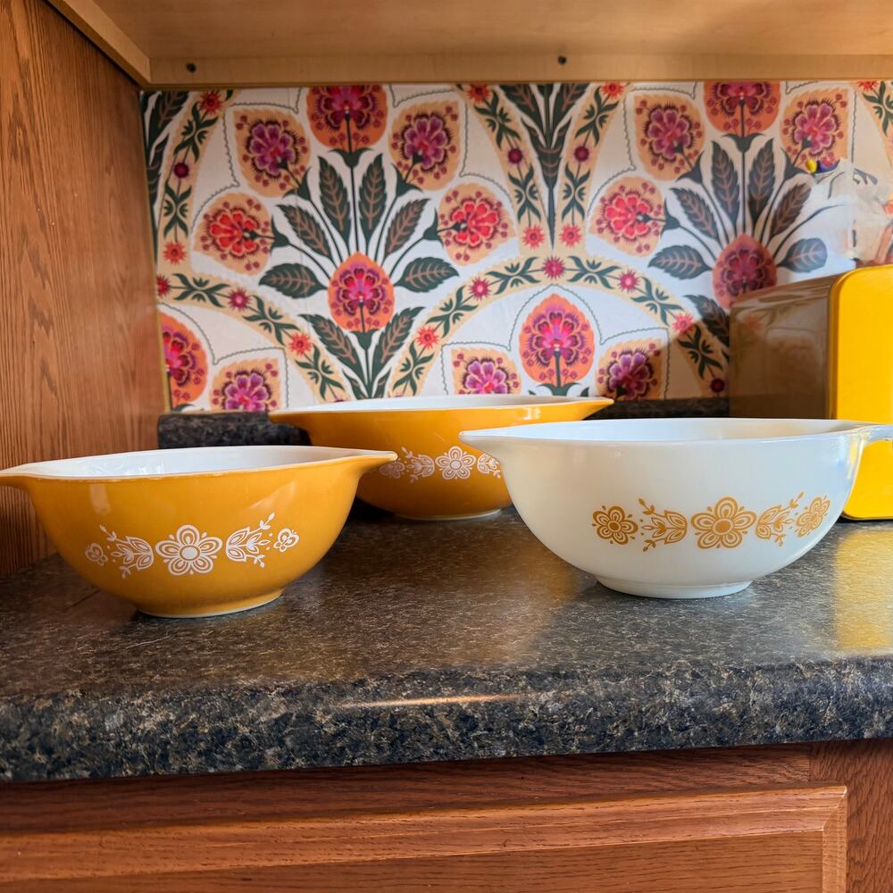 Vintage Pyrex Butterfly Gold Cinderella Mixing Bowls Set of 3
